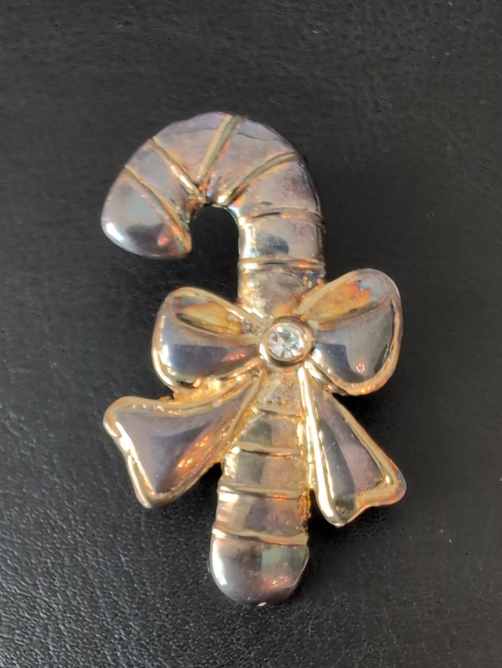 Vintage Candy Cane Christmas Brooch Pendant with Bow